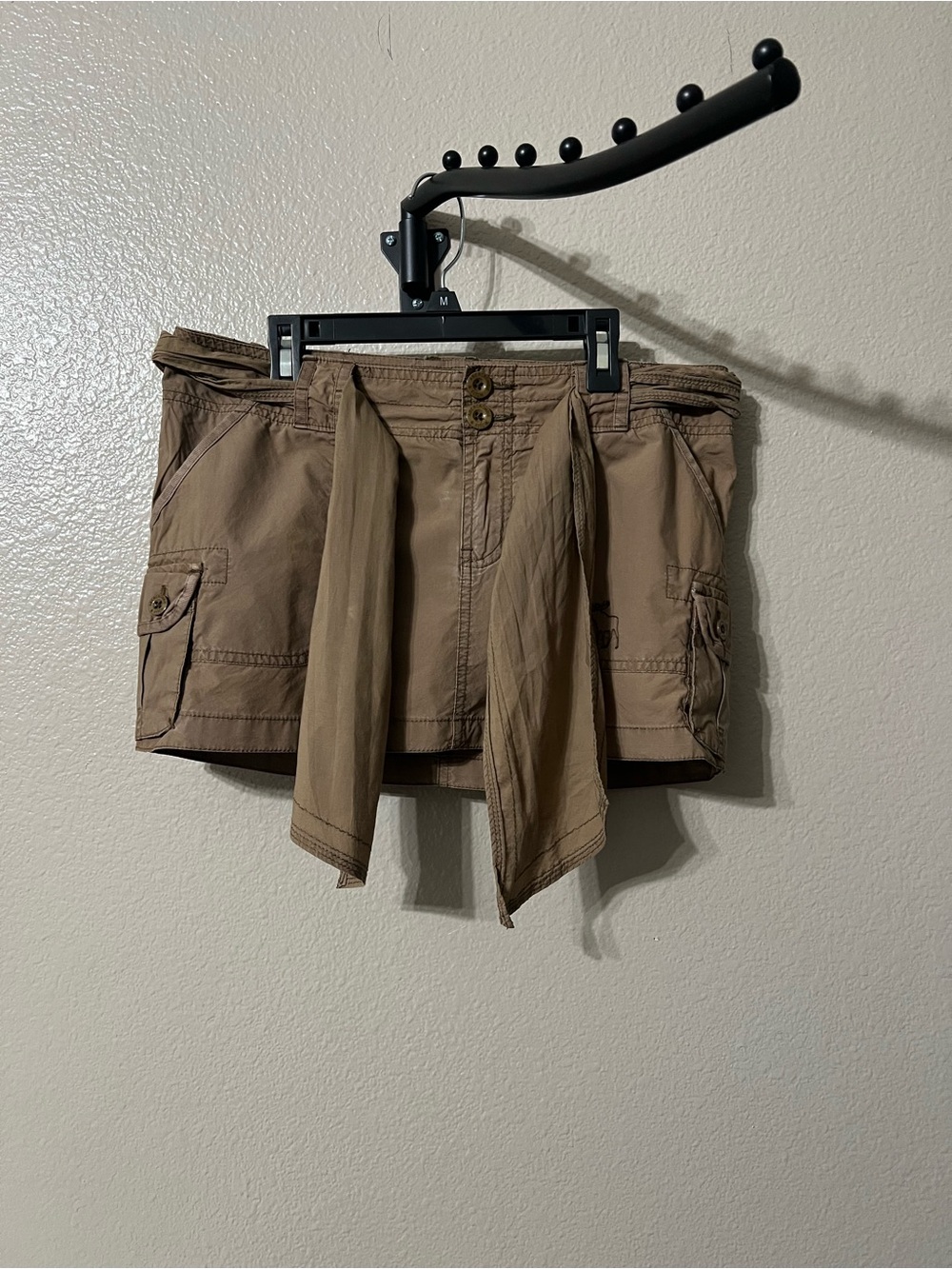Y2K Abercrombie & Fitch Women’s Cargo Mini Shorts with Tie Front - Brown Sz-4